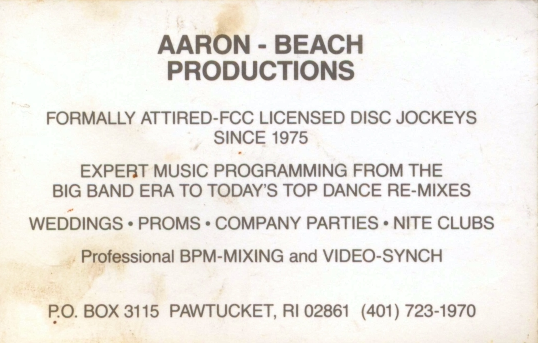 RI-MA-CT Wedding DJ & RI-MA-CT DJ Services & RI-MA-CT Disc Jockeys business card 1986-1995